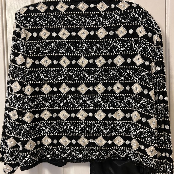 Beaded Blazer Crew Neck w Shoulder Pads Formal Black White Womens Size 2X Papel - Picture 5 of 11